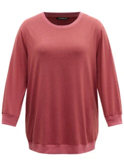 Solid Rib Knit Hem High Low Hem Sweatshirt -Bloomchic Shop 89715174 qw