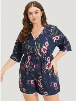Floral Print Overlap Collar Contrast Trim Pocket Jumpsuit -Bloomchic Shop 898547535 el 26e8572d a149 4750 94ca 947abba59be5