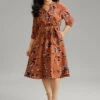 Floral Notched Belted Elastic Waist Dress -Bloomchic Shop 898851006 ju