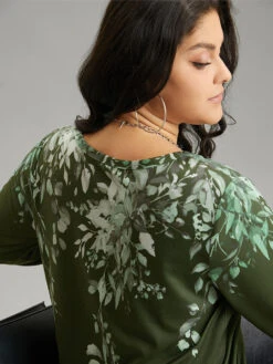 Plants Print V Neck Elastic Cuffs Sweatshirt -Bloomchic Shop 901921665 or