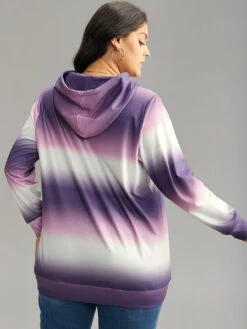 Ombre Striped Kangaroo Pocket Hooded Sweatshirt -Bloomchic Shop 902294421 te