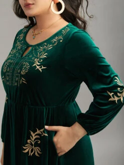 Boho Print Embroidered Velvet Keyhole Dress -Bloomchic Shop 902501635 co