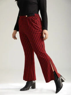 Gingham Bootcut Split Hem Metal Detail Pants 11 Gingham Bootcut Split Hem Metal Detail Pants -Bloomchic Shop 903610312 vd