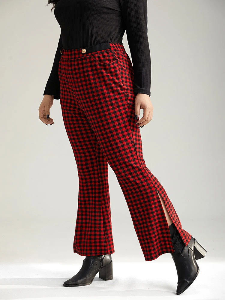 Gingham Bootcut Split Hem Metal Detail Pants 5 Gingham Bootcut Split Hem Metal Detail Pants - Image 3