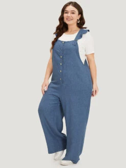 Plain Pocket Button Through Ruffle Trim Overall Jumpsuit -Bloomchic Shop 904157811 gj