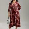 Floral Velvet Elastic Waist Wrap Ruffle Hem Dress -Bloomchic Shop 905528507 sp