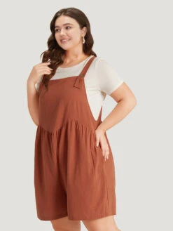 Solid Pocket Button Through Gathered Overall Jumpsuit -Bloomchic Shop 906462021 vs