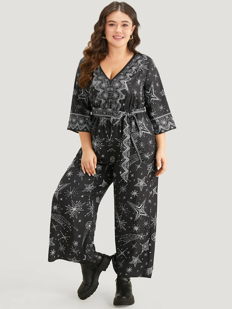 Halloween Star Print Belted V Neck Jumpsuit 4 Halloween Star Print Belted V Neck Jumpsuit - Image 2