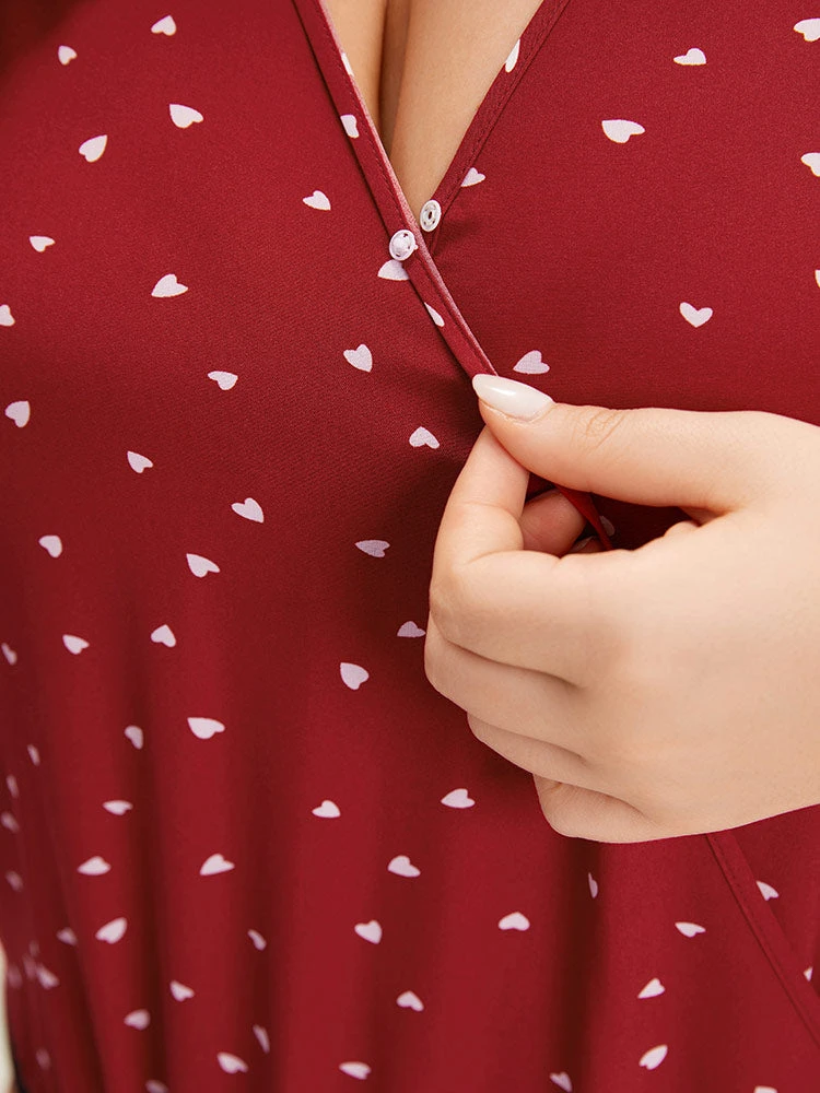 Heart Print Surplice Neck Lantern Sleeve Bodysuit 11 Heart Print Surplice Neck Lantern Sleeve Bodysuit - Image 9