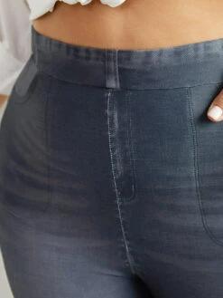 Denim Effect Print Pocket High Rise Leggings -Bloomchic Shop 907063547 kd