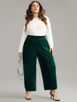 Solid Textured Velvet Elastic Waist Gathered Pants -Bloomchic Shop 907270065 gy
