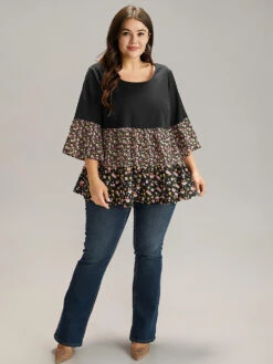 Ditsy Floral Patchwork Tiered Flutter Sleeve Blouse -Bloomchic Shop 90783845 az e59a4afd 28f3 46d2 be96 859a1c37b0c4