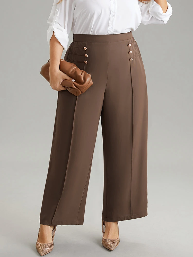 Static-Free Button Detail Seam Detail Elastic Waist Pants 5 Static-Free Button Detail Seam Detail Elastic Waist Pants - Image 3