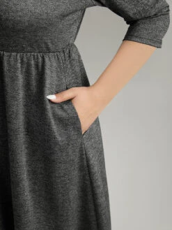 Plain Textured Pocket Elastic Waist Gathered Dress -Bloomchic Shop 909466795 ha