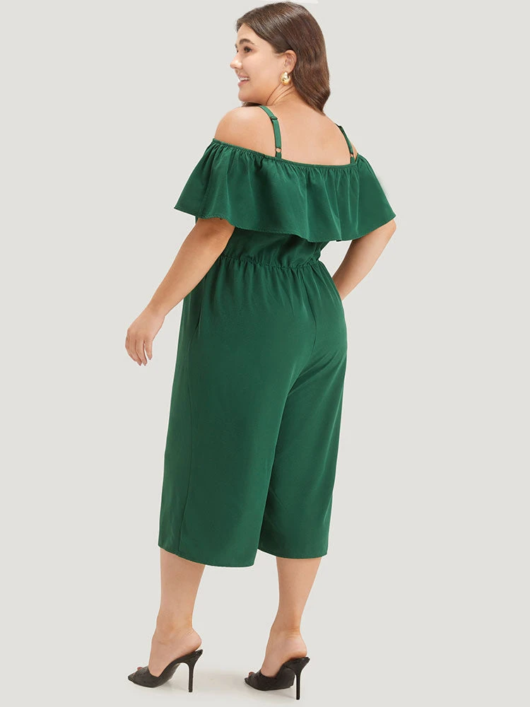 Off Shoulder Ruffles Pocket Elastic Waist Cami Jumpsuit 6 Off Shoulder Ruffles Pocket Elastic Waist Cami Jumpsuit - Image 4