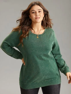 Solid Vintage Round Neck Sweatshirt