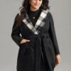 Plaid Hooded Belted Bowknot Tunic Coat -Bloomchic Shop 910229353 rf