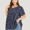 Striped Patchwork Hanky Hem Blouse -Bloomchic Shop 910471567 eo 932ff413 f15e 4a1d 944b 61114db02532