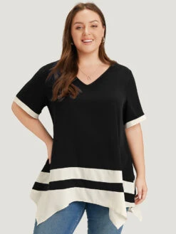 Anti-Wrinkle Two Tone Hanky Hem Blouse -Bloomchic Shop 910618996 sr 1433f223 5837 4787 a39d 8e510756a8c5