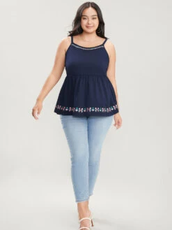 Solid Embroidered Ruffle Hem Cami Top -Bloomchic Shop 910634149 gy