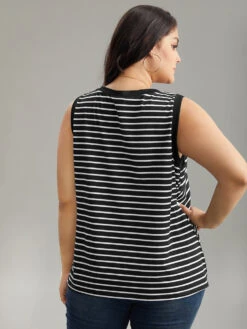 V Neck Striped Contrast Trim Tank Top -Bloomchic Shop 911156800 be