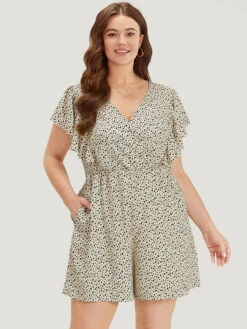Leopard Ruffle Cap Sleeve V Neck Pocket Jumpsuit -Bloomchic Shop 911655893 xp