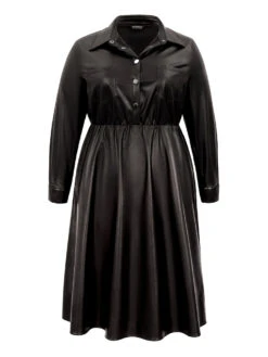 PU Leather Elastic Waist Button Up Dress 11 PU Leather Elastic Waist Button Up Dress -Bloomchic Shop 911876943 gs