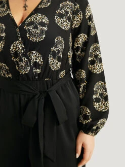 Halloween Skull Print Pocket Elastic Waist Belted Jumpsuit -Bloomchic Shop 913337480 hn
