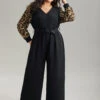 Leopard Patchwork Wrap Buckle Detail Belted Jumpsuit -Bloomchic Shop 913449945 xk