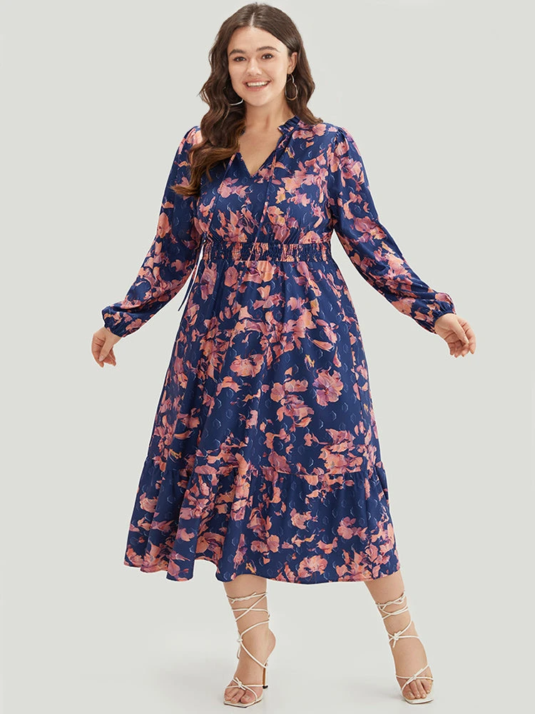 Floral Print Shirred Frill Trim Ties Dress 8 Floral Print Shirred Frill Trim Ties Dress - Image 6