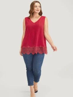 Solid Pleated Front Lace Hem Tank Top 10 Solid Pleated Front Lace Hem Tank Top -Bloomchic Shop 91367870 tk