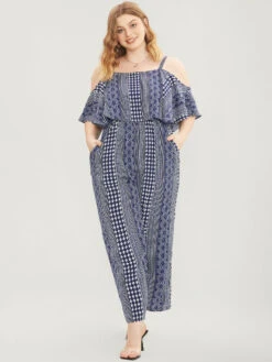 Striped Geometric Pocket Ruffles Cold Shoulder Jumpsuit -Bloomchic Shop 914182561 mh 10060934 63dd 4853 9f51 146d92c5ad23