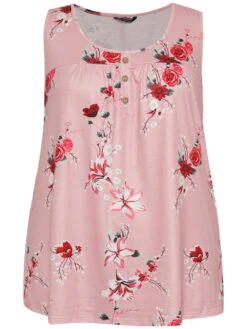 Floral Button Detail Round Neck Tank Top -Bloomchic Shop 914715805 rn