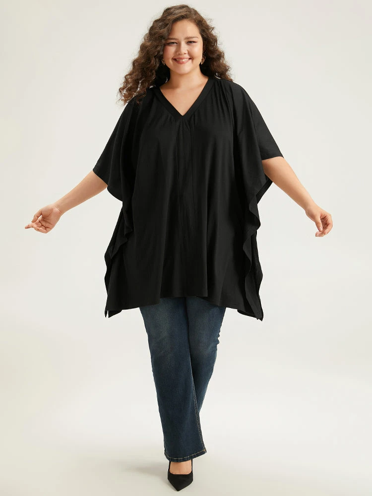 V Neck Solid Dolman Sleeve T-shirt 6 V Neck Solid Dolman Sleeve T-shirt - Image 4