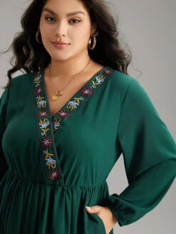 Boho Print Embroidered Wrap Lantern Sleeve Dress 14 Boho Print Embroidered Wrap Lantern Sleeve Dress -Bloomchic Shop 916819689 if