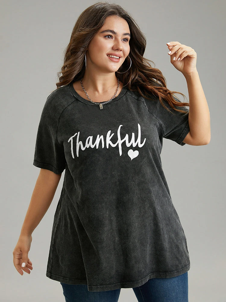 Vintage Letter Print Round Neck Raglan Sleeve T-shirt 3 Vintage Letter Print Round Neck Raglan Sleeve T-shirt