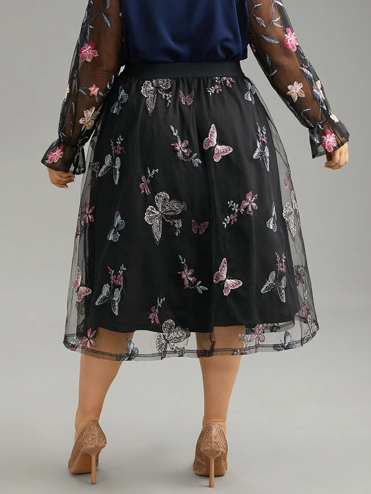 Butterfly Embroidered Mesh Elastic Waist Skirt 4 Butterfly Embroidered Mesh Elastic Waist Skirt - Image 2
