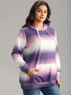 Ombre Striped Kangaroo Pocket Hooded Sweatshirt -Bloomchic Shop 917619795 es
