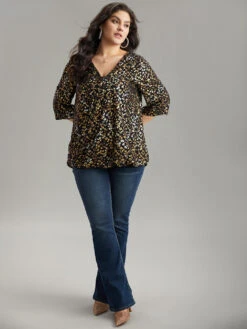Leopard Glitter Wrap V Neck Blouse -Bloomchic Shop 918428465 gj
