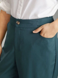 Elastic Waist Solid Pocket Straight Leg Pants -Bloomchic Shop 919131549 fj