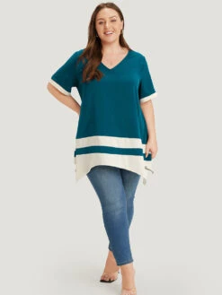 Anti-Wrinkle Two Tone Hanky Hem Blouse -Bloomchic Shop 91933925 sz 6004ed08 615d 4b3c 9b4d 85b1ba7e6b1e