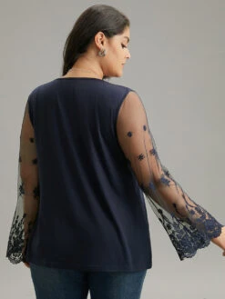 Floral Crochet Lace Mesh Bell Sleeve T-shirt -Bloomchic Shop 919409638 lq