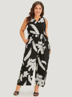 Brush Print Notched Pocket Sleeveless Belted Jumpsuit 12 Brush Print Notched Pocket Sleeveless Belted Jumpsuit -Bloomchic Shop 919440301 er