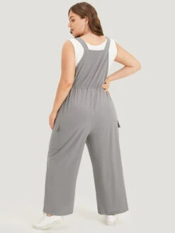 Solid Flap Pocket Drawstring Side Overall Jumpsuit -Bloomchic Shop 919654410 qw
