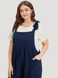 Solid Pleated Patched Pocket Laser Cut Overall Jumpsuit -Bloomchic Shop 920311776 nn