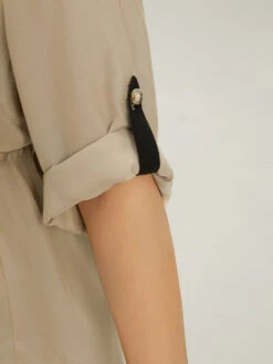 Contrast Drawstring Roll Tab Sleeve Patched Pocket Blouse -Bloomchic Shop 920472933 oy b5481de7 5ad4 4180 90a0 12d468374d38