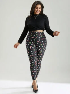 Christmas Print Elastic Waist Skinny Leggings -Bloomchic Shop 921025185 bg