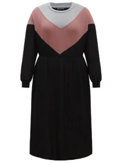 Colorblock Waffle Knit Pocket Drop Shoulder Dress -Bloomchic Shop 921097656 ig