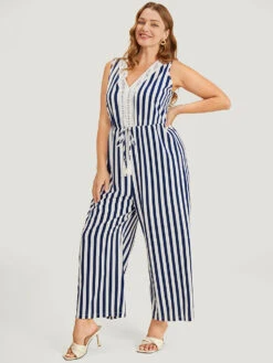 Striped Print Contrast Lace Pocket Knot Tassels Tank Jumpsuit 12 Striped Print Contrast Lace Pocket Knot Tassels Tank Jumpsuit -Bloomchic Shop 921825202 fy