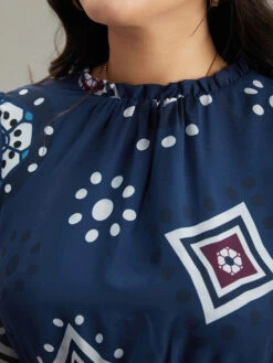 Geometric Mesh Stand Collar Frill Trim Dress -Bloomchic Shop 922331556 ma